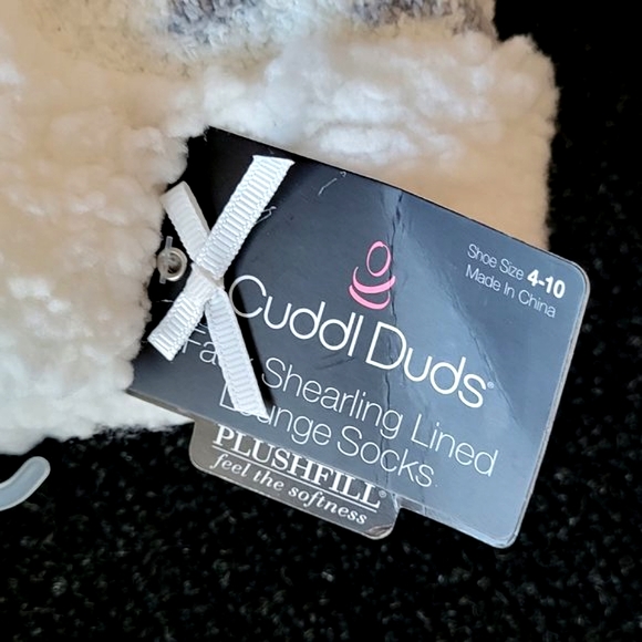 *NEW* CUDDL DUDS Ivory Faux Shearling Lined Leopard Print Lounge Socks Size 4-10 - Picture 4 of 4